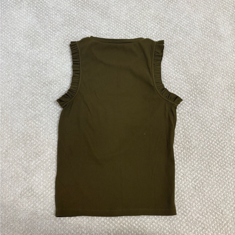 J. Crew Olive Ruffle Tank Top - Picture 2 of 3